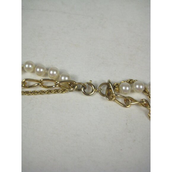 Vintage Goldtone Faux Pearl Multi Strand Necklace 24 In Long Elegant Jewelry - Picture 8 of 12